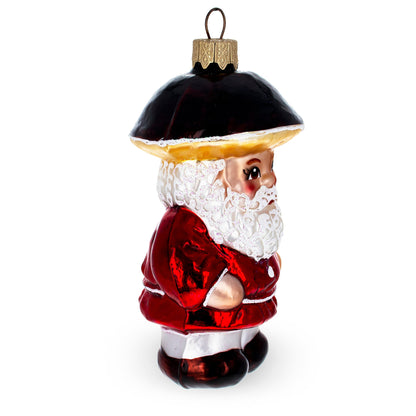 Santa in the Mushroom Hat Glass Christmas Ornament