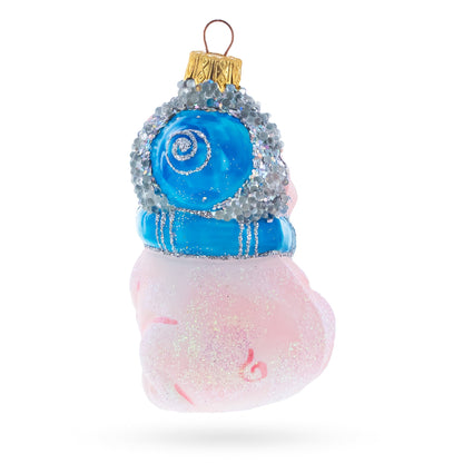 Piglet with Blue Scarf Glass Christmas Ornament