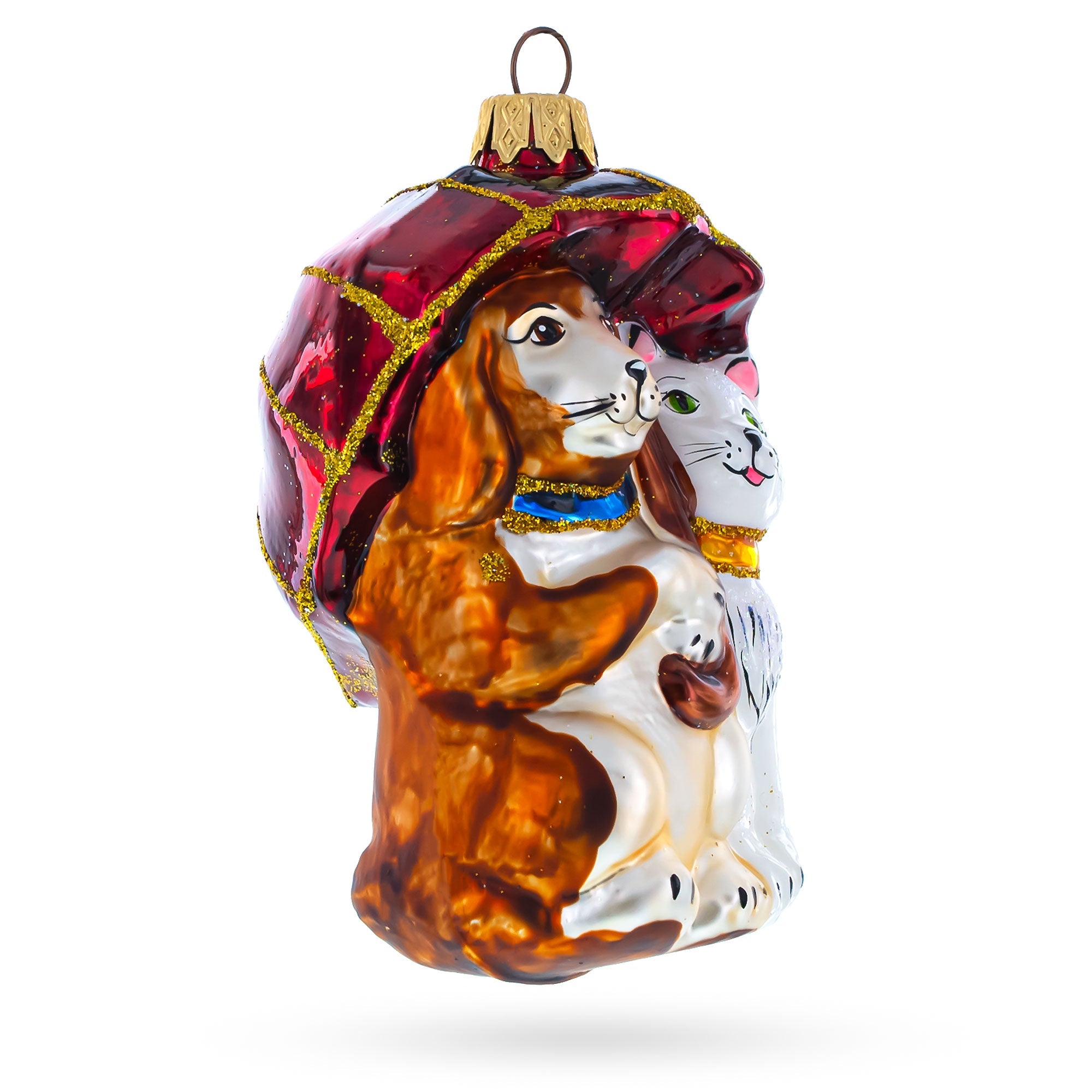 Best Friends Cat and Dog Under Umbrella Glass Christmas Ornament BestPysanky