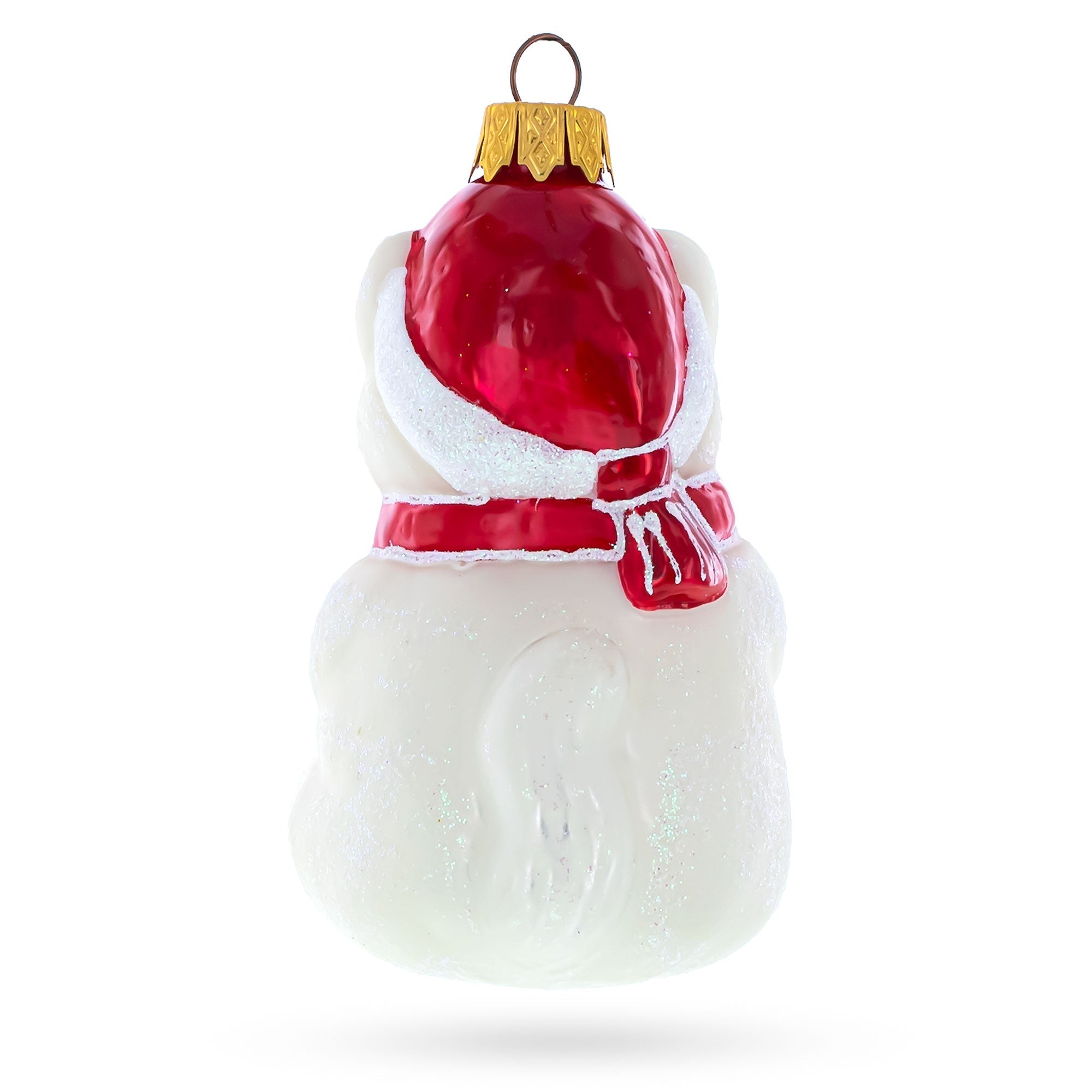 White Cat with Red Scarf Glass Christmas Ornament BestPysanky