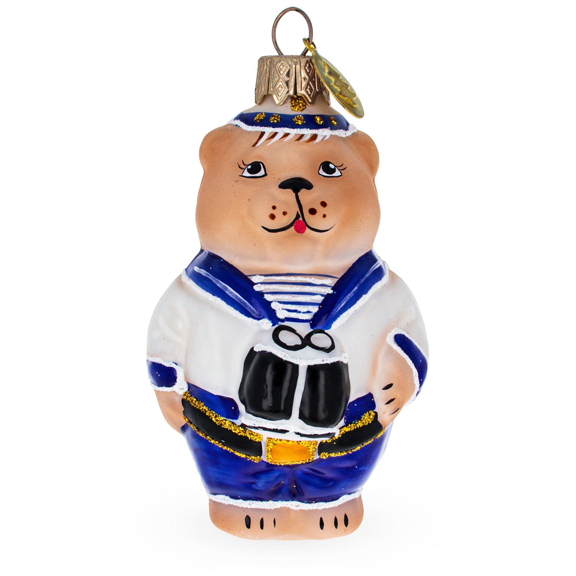 Sailor Bear with Binoculars Glass Christmas Ornament