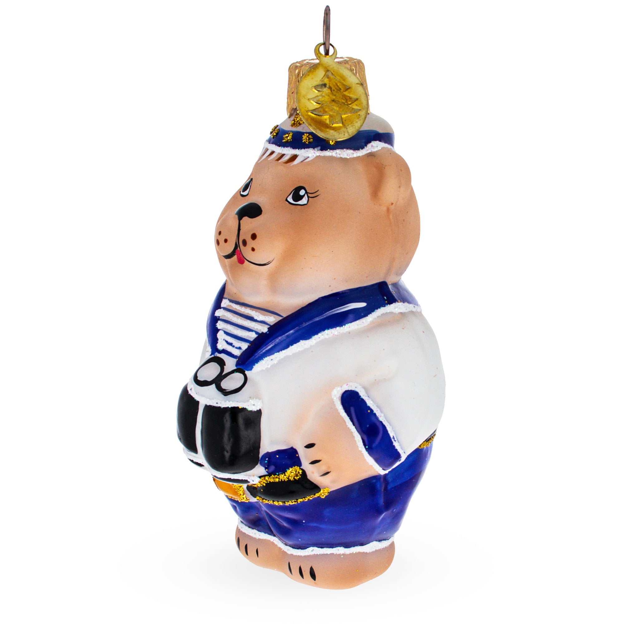 Sailor Bear with Binoculars Glass Christmas Ornament