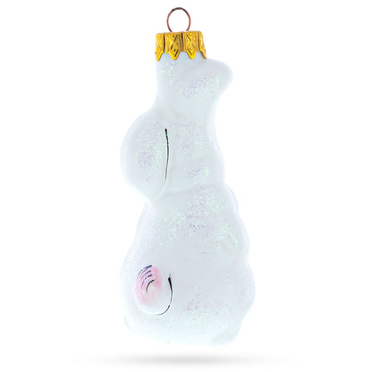 White Bunny with Pink Ears Glass Christmas Ornament