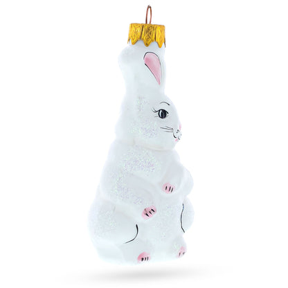 White Bunny with Pink Ears Glass Christmas Ornament