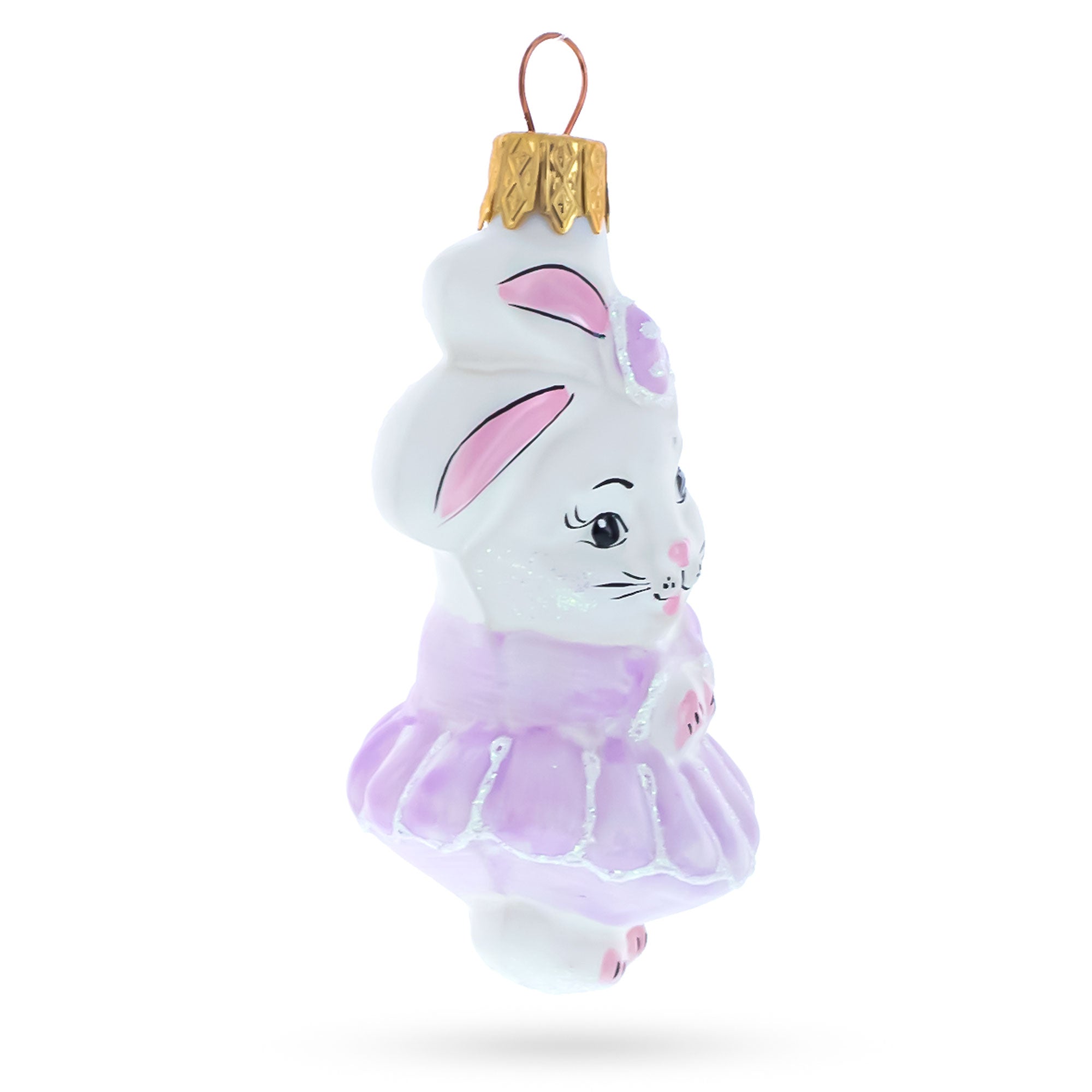 Bunny Girl in Dress Glass Christmas Ornament