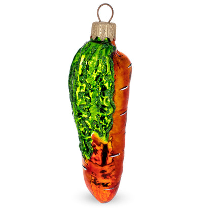 Orange Carrot with Glitter Leaves Glass Christmas Ornament BestPysanky