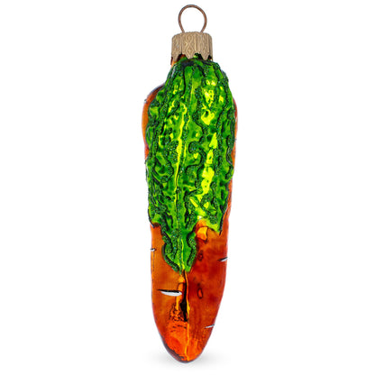 Orange Carrot with Glitter Leaves Glass Christmas Ornament BestPysanky