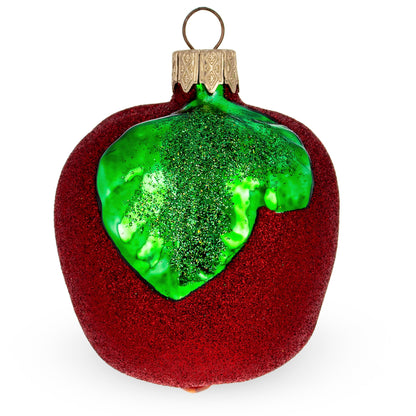 Red Apple with Green Leaf Glass Christmas Ornament