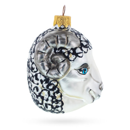 Ram Head with Blue Eyes Glass Christmas Ornament