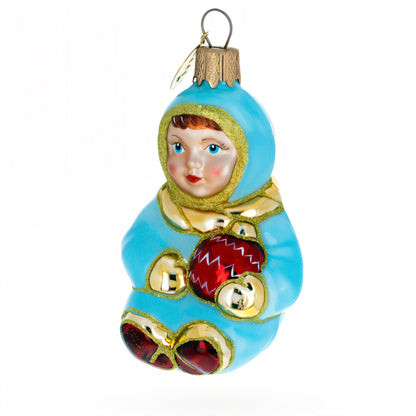 Toddler Boy in Blue Glass Christmas Ornament BestPysanky