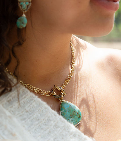 Abby Blue Turquoise and Golden Bronze Pendant Necklace Barse Jewelry