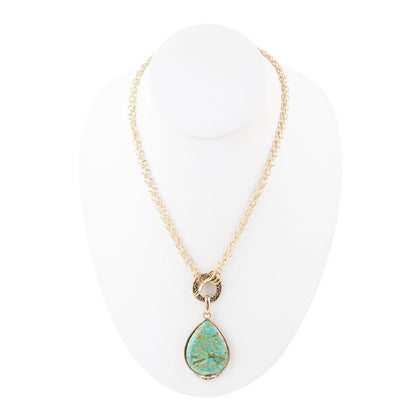 Abby Blue Turquoise and Golden Bronze Pendant Necklace Barse Jewelry