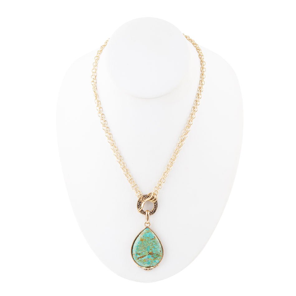 Abby Blue Turquoise and Golden Bronze Pendant Necklace Barse Jewelry