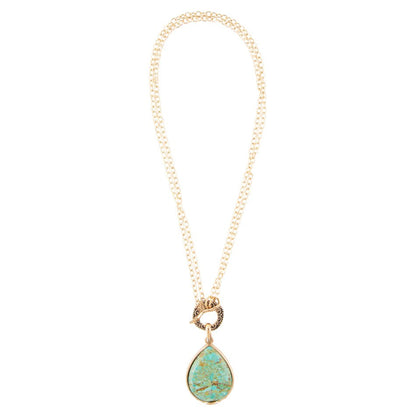 Abby Blue Turquoise and Golden Bronze Pendant Necklace Barse Jewelry