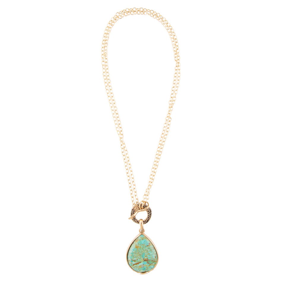 Abby Blue Turquoise and Golden Bronze Pendant Necklace Barse Jewelry