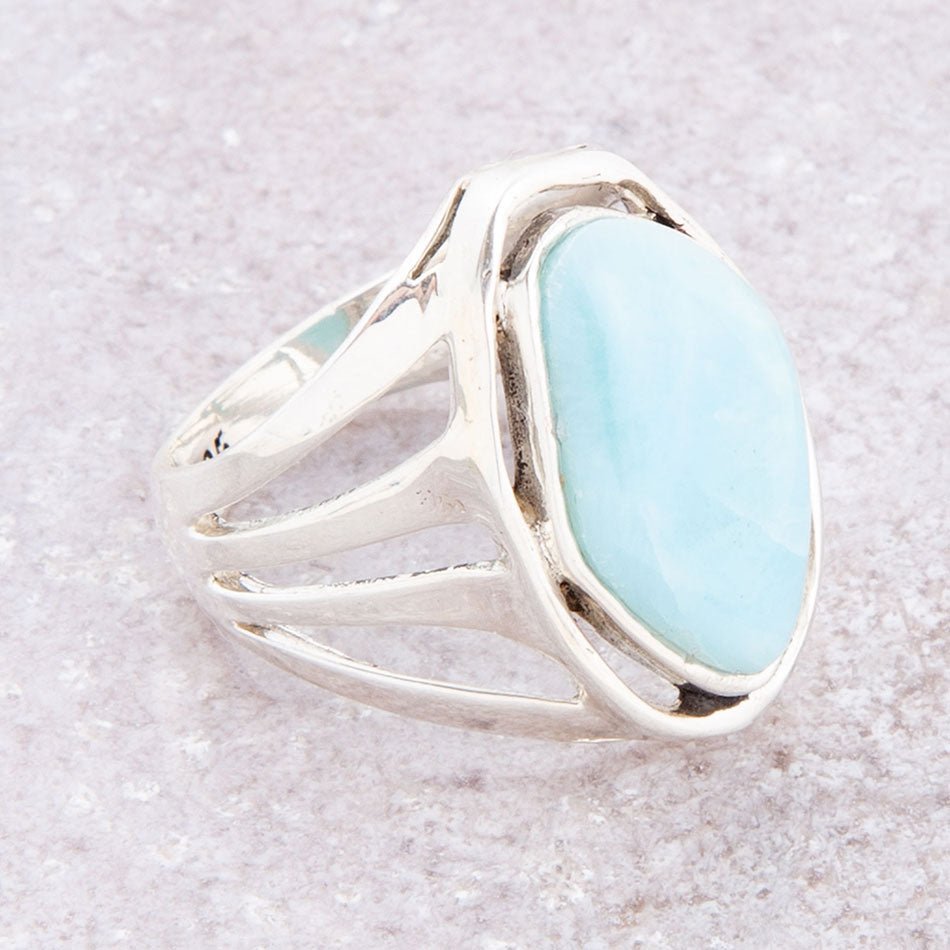 Abstract Blue Larimar and Sterling Silver Statement Ring Barse Jewelry
