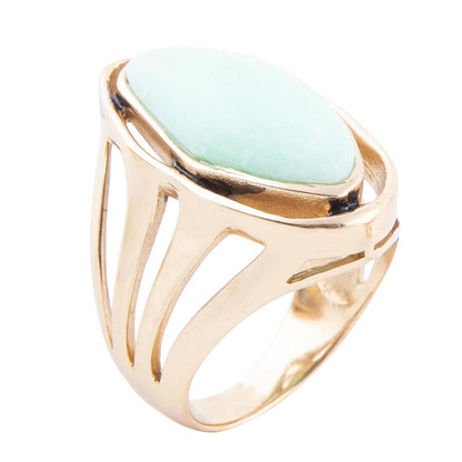 Abstract Green Chrysoprase and Golden Ring Barse Jewelry