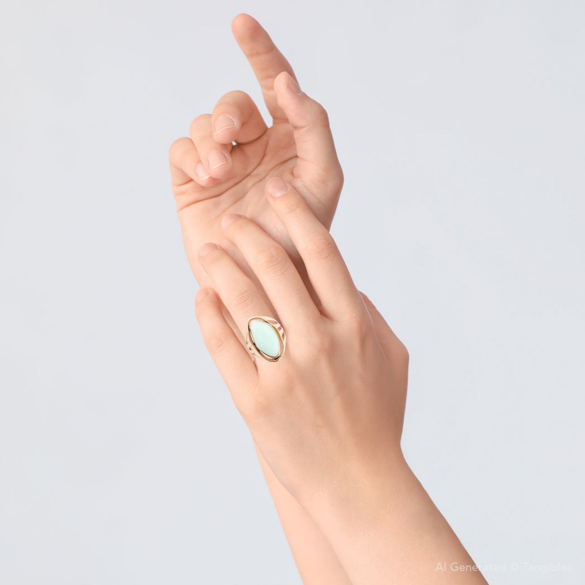 Abstract Green Chrysoprase and Golden Ring Barse Jewelry