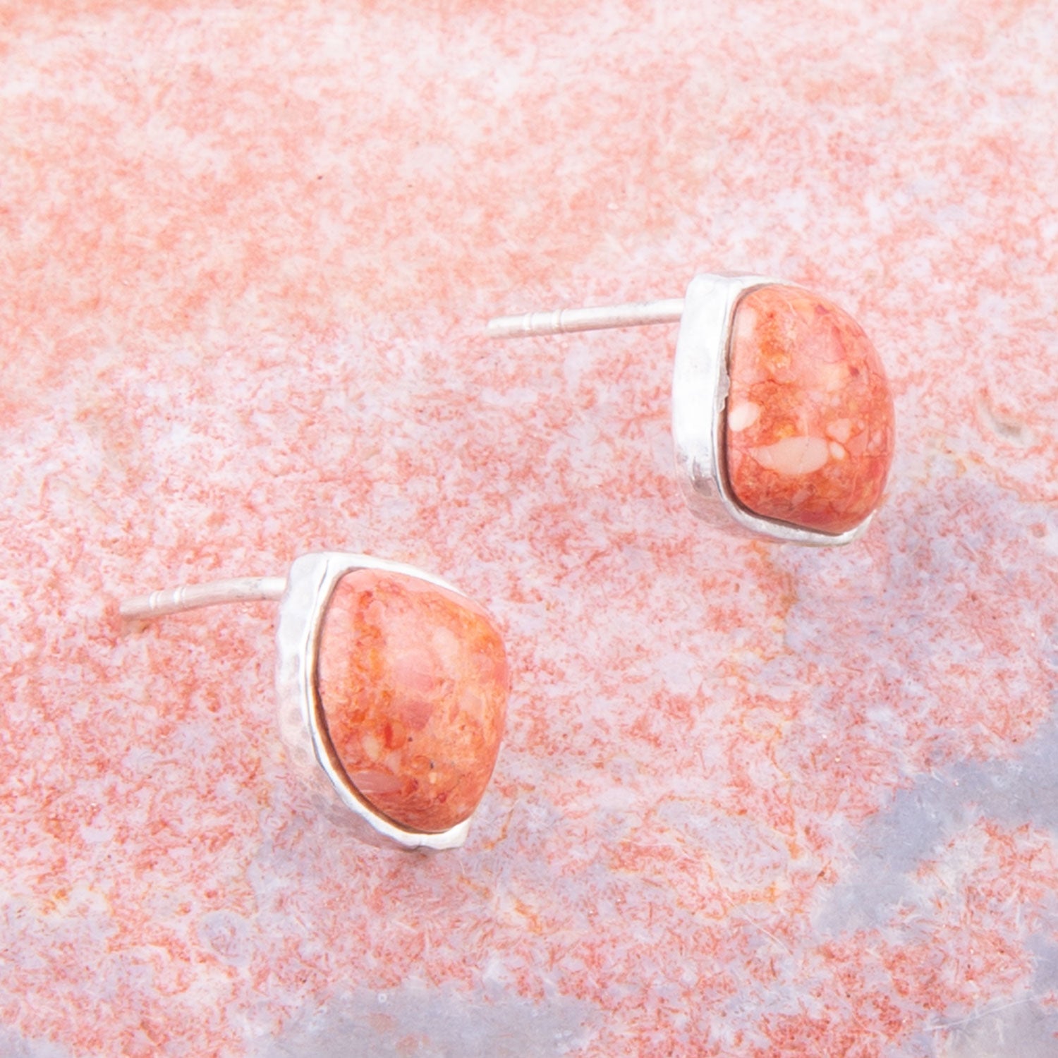 Abstract Orange Sponge Coral and Sterling Silver Stud Earrings Barse Jewelry