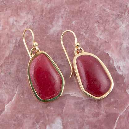 Abstract Red Raspberry Quartz Golden Drop Earrings Barse Jewelry