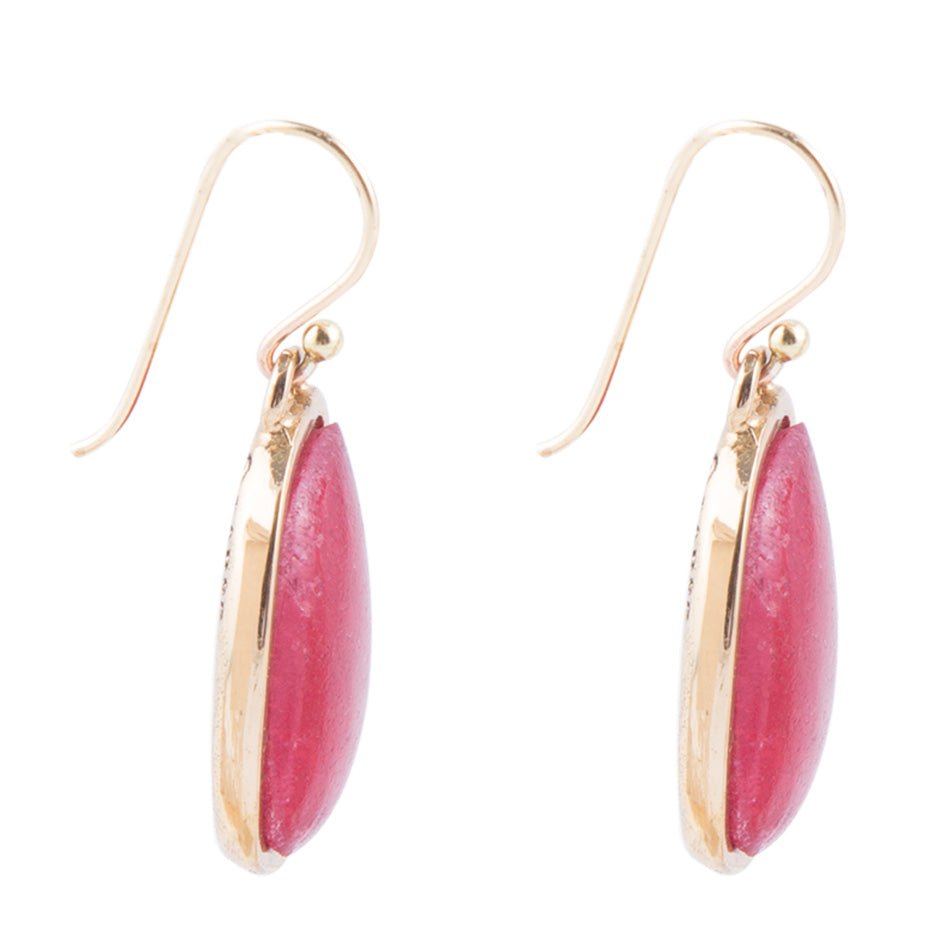 Abstract Red Raspberry Quartz Golden Drop Earrings Barse Jewelry