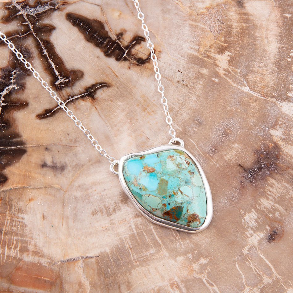 Abstract Blue Turquoise and Sterling Silver Pendant Necklace Barse Jewelry