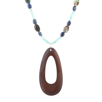 Ajo Blue Abalone and Amazonite Wood Pendant Necklace Barse Jewelry