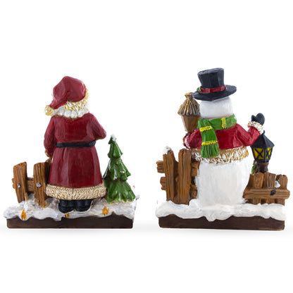 Set of 2 Santa and Snowman Candle Holders 6 Inches