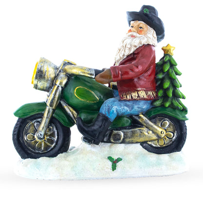 Santa the Cowboy Riding Motorcycle LED Light Figurine 8.5 Inches BestPysanky