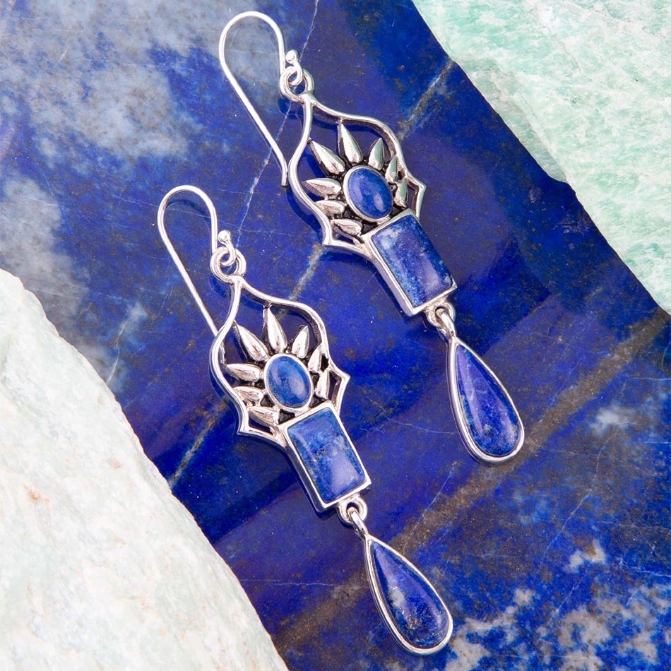 Albie Blue Lapis and Sterling Silver Drop Earrings Barse Jewelry