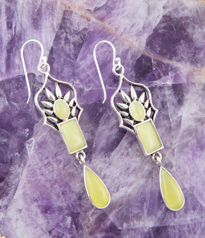 Albie Yellow Jade and Sterling Silver Drop Earrings Barse Jewelry