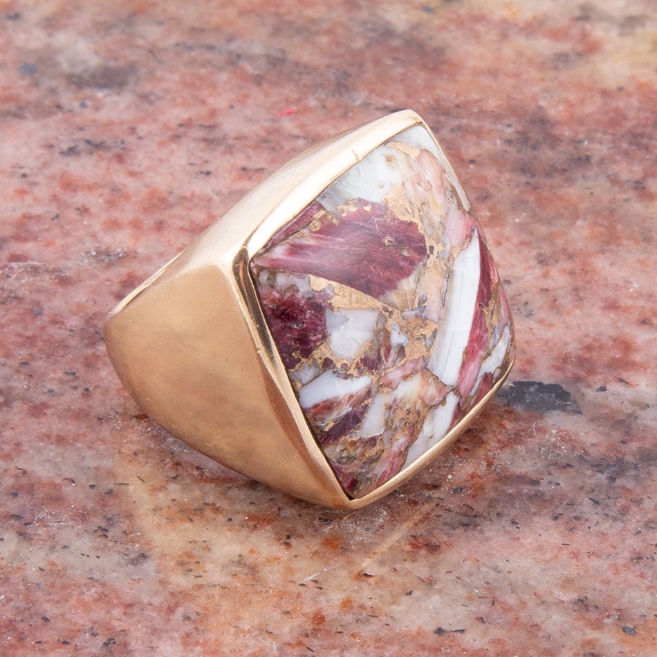 Square Purple Spiny Oyster Shell Matrix and Bronze Ring Barse Jewelry