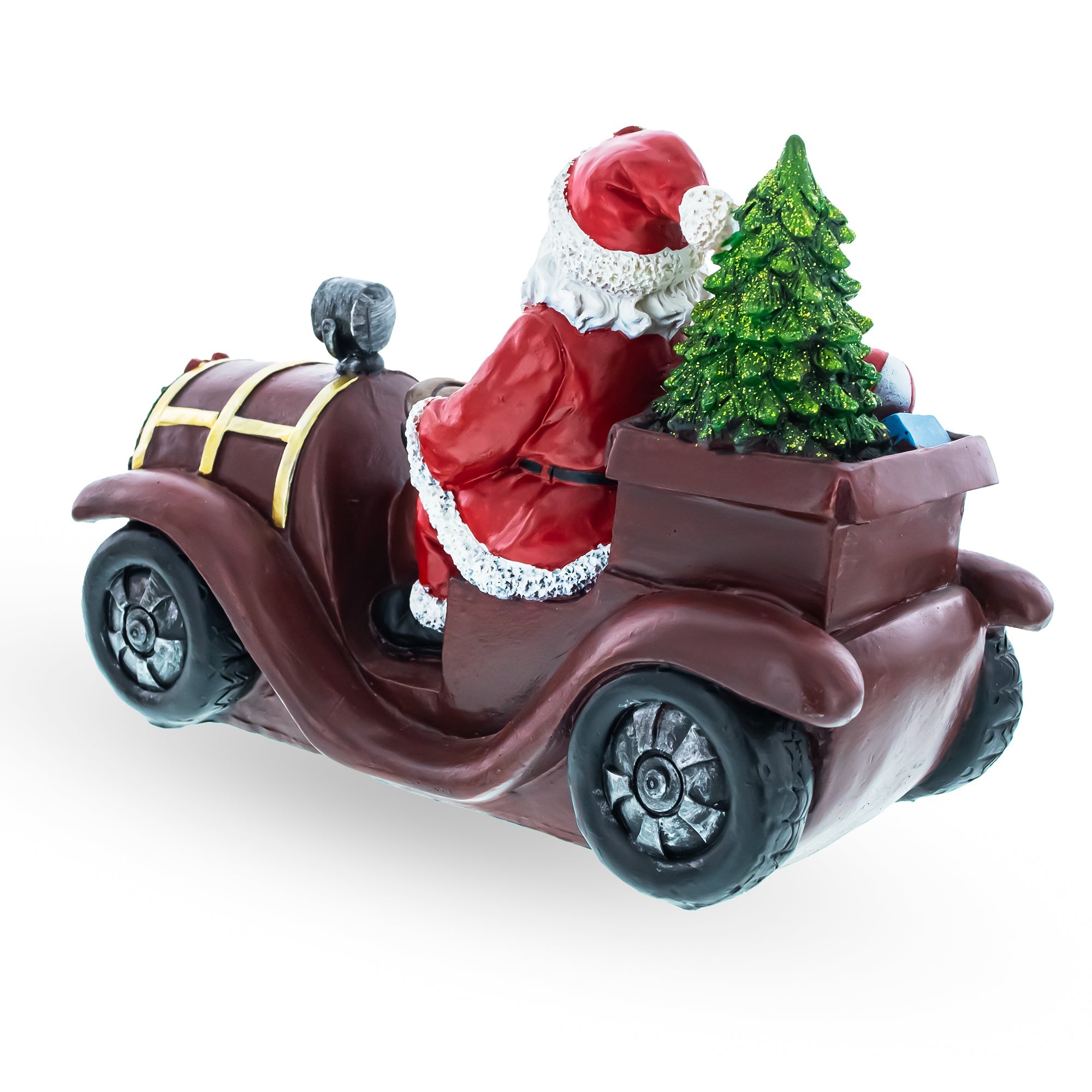 Santa Driving Classic Car with LED Lights Figurine 10.5 Inches Long BestPysanky