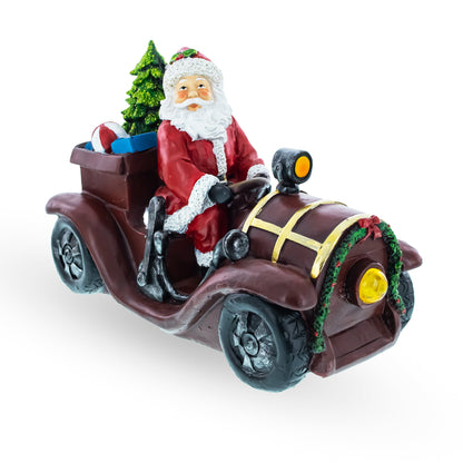 Santa Driving Classic Car with LED Lights Figurine 10.5 Inches Long BestPysanky