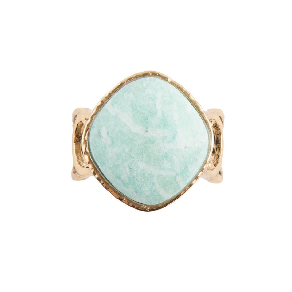 Blue Amazonite and Golden Bronze Circle Dance Ring Barse Jewelry