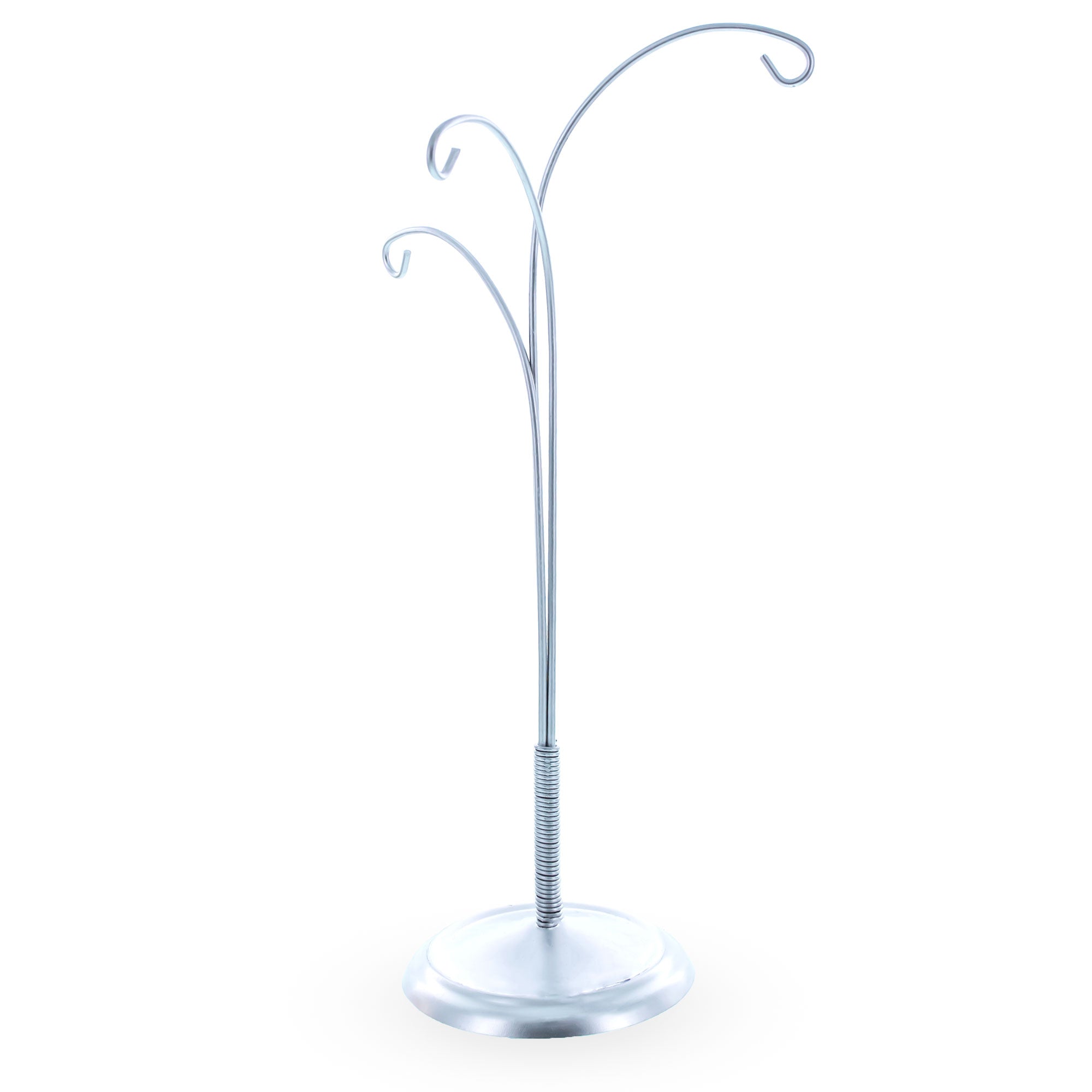 3-Arm Botanical Style Silver Metal Ornament Display Stand 12 Inches (Poland)