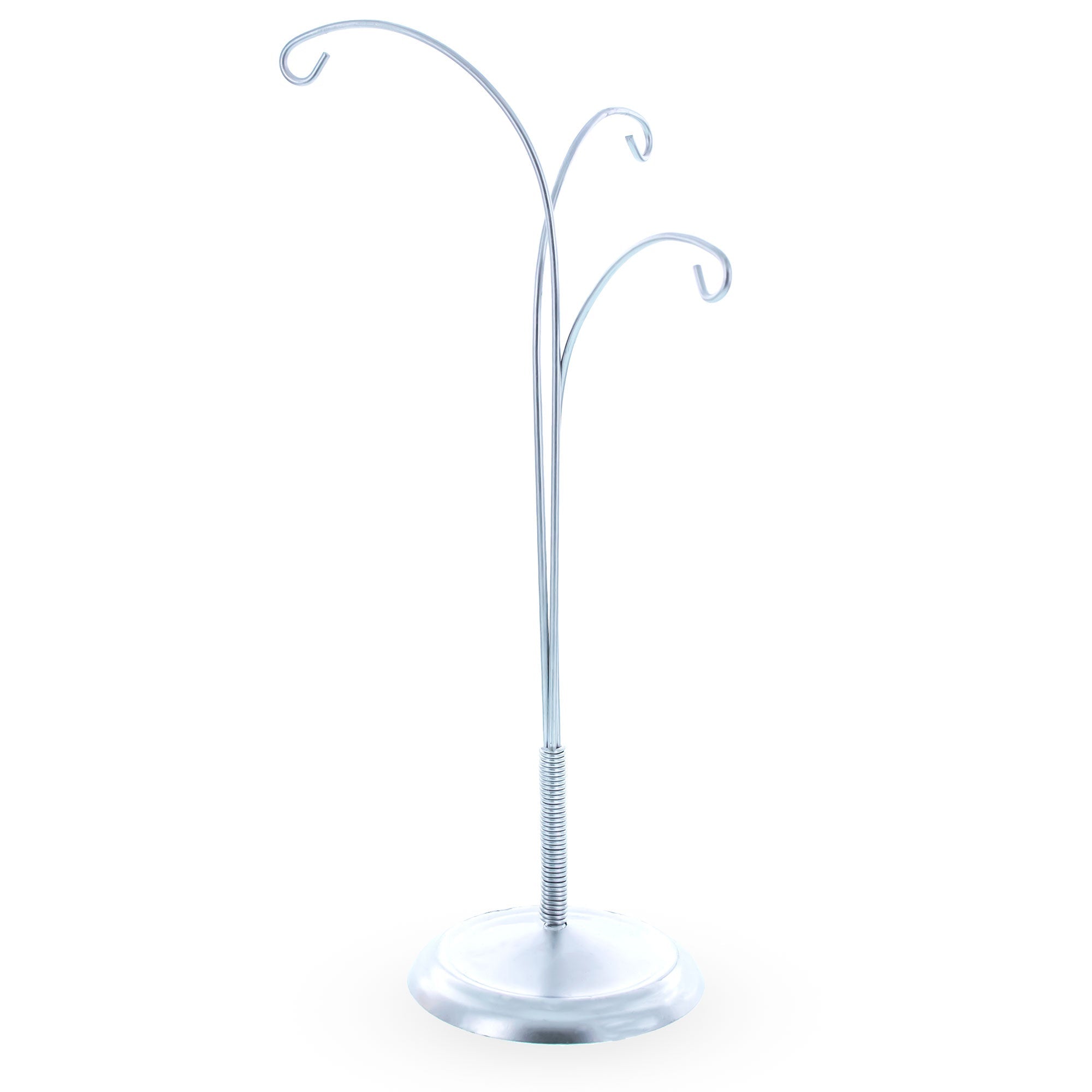 3-Arm Botanical Style Silver Metal Ornament Display Stand 12 Inches (Poland)