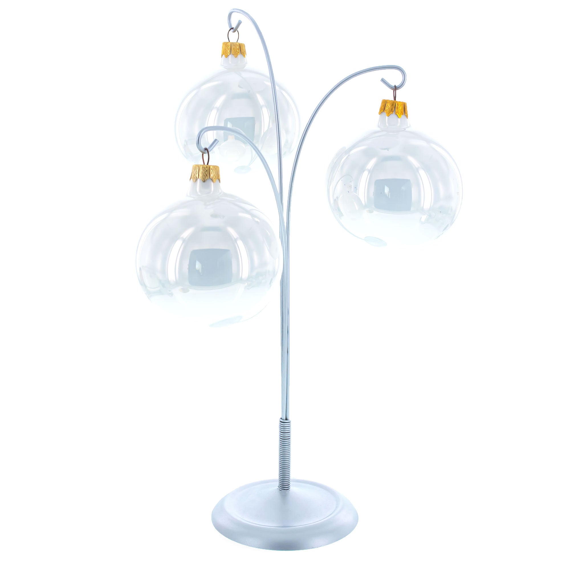 3-Arm Botanical Style Silver Metal Ornament Display Stand 12 Inches (Poland)