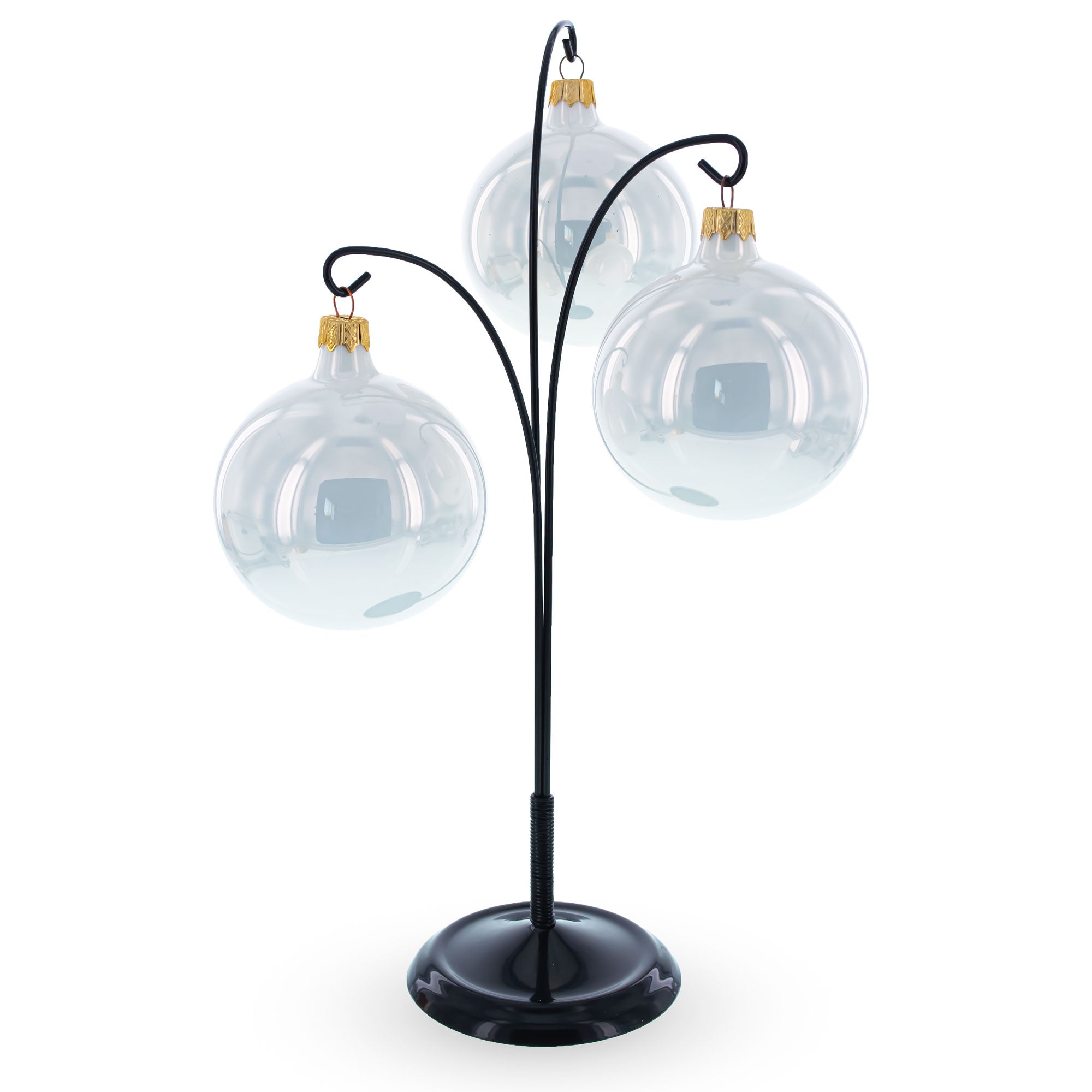 3-Arm Botanical Style Black Painted Metal Ornament Display Stand 12 Inches (Poland)