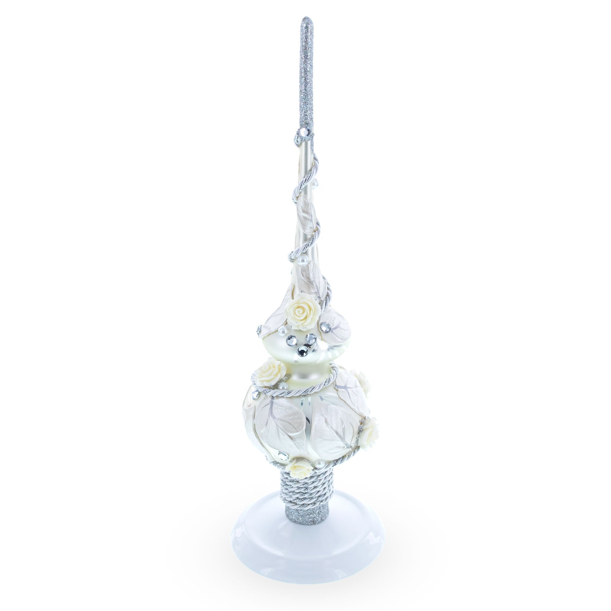 Upright White Metal Christmas Tree Topper Finial Stand Display Stand 7.2 Inches (Poland)
