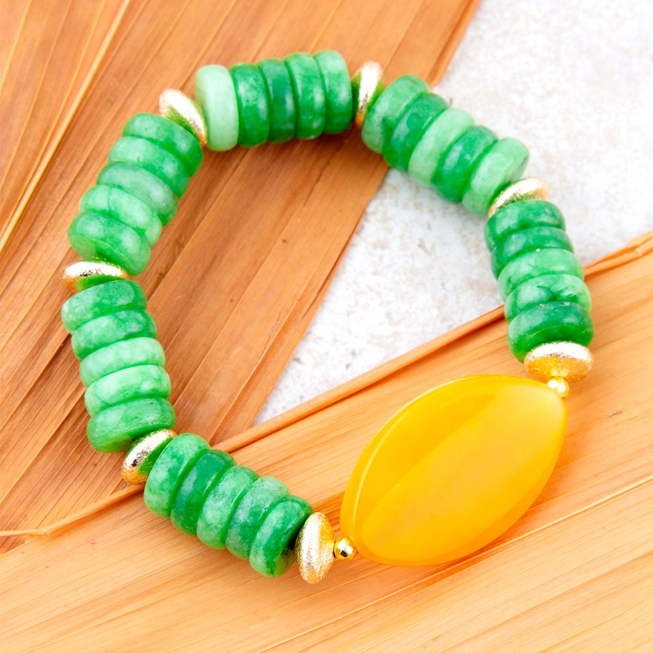 Apricot Green Agate Chunky Golden Bracelet Barse Jewelry