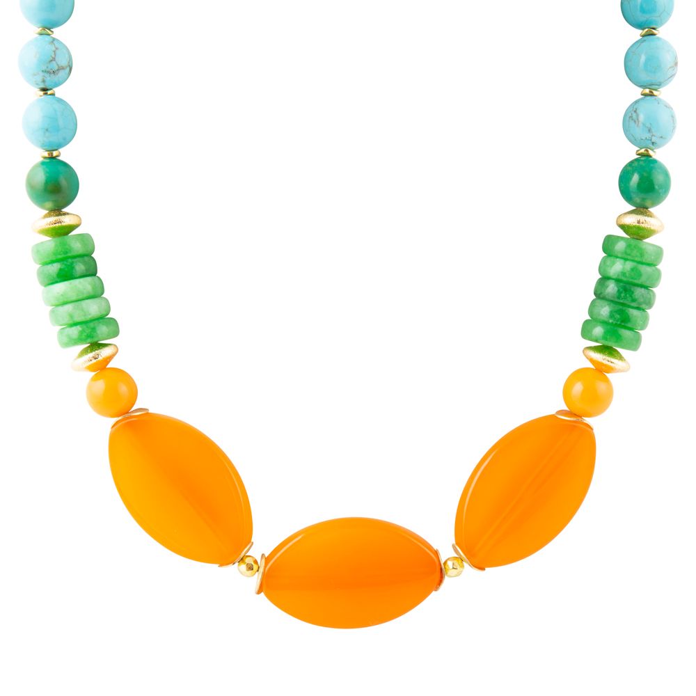 Apricot Orange Agate Chunky Golden Statement Necklace Barse Jewelry