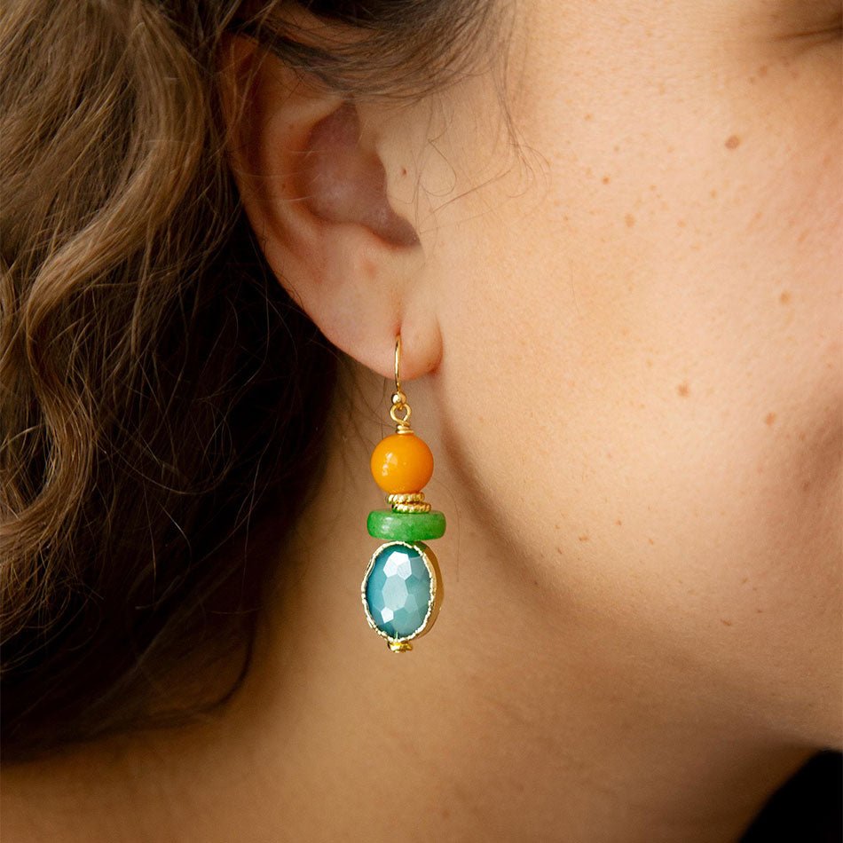 Apricot Colorful Golden Drop Earrings Barse Jewelry