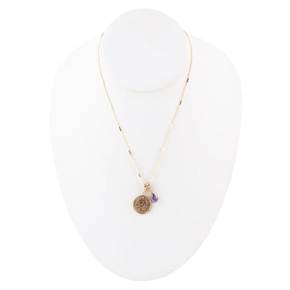 Aquarius - Zodiac Purple Amethyst Golden Charm Necklace Barse Jewelry