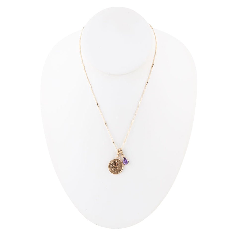 Aquarius - Zodiac Purple Amethyst Golden Charm Necklace Barse Jewelry