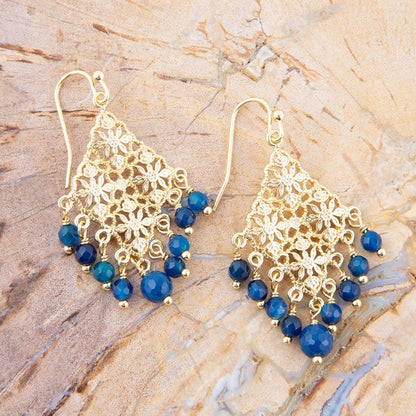 Argo Blue Jade Golden Drop Chandelier Earrings Barse Jewelry