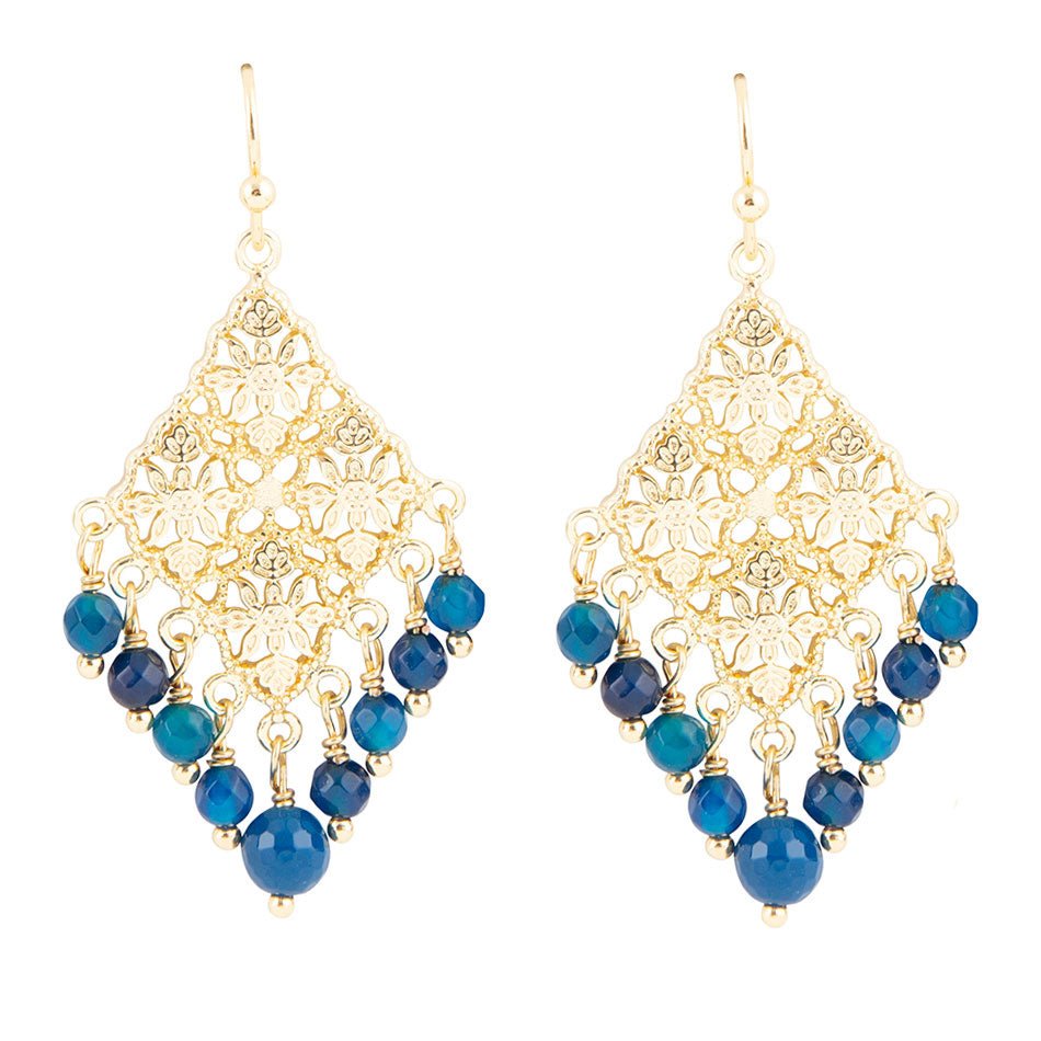 Argo Blue Jade Golden Drop Chandelier Earrings Barse Jewelry