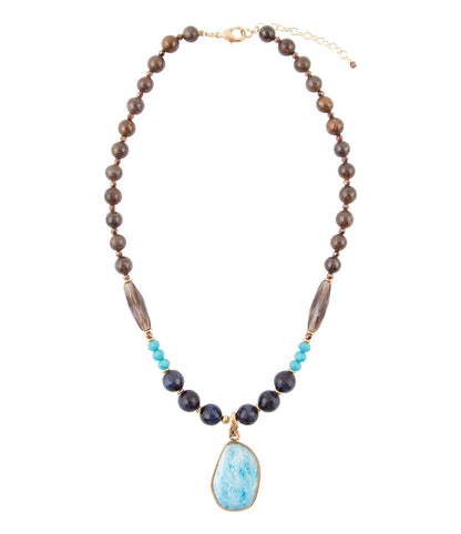 Argo Blue Apatite and Brown Tiger's Eye Golden Pendant Necklace Barse Jewelry