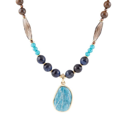 Argo Blue Apatite and Brown Tiger's Eye Golden Pendant Necklace Barse Jewelry