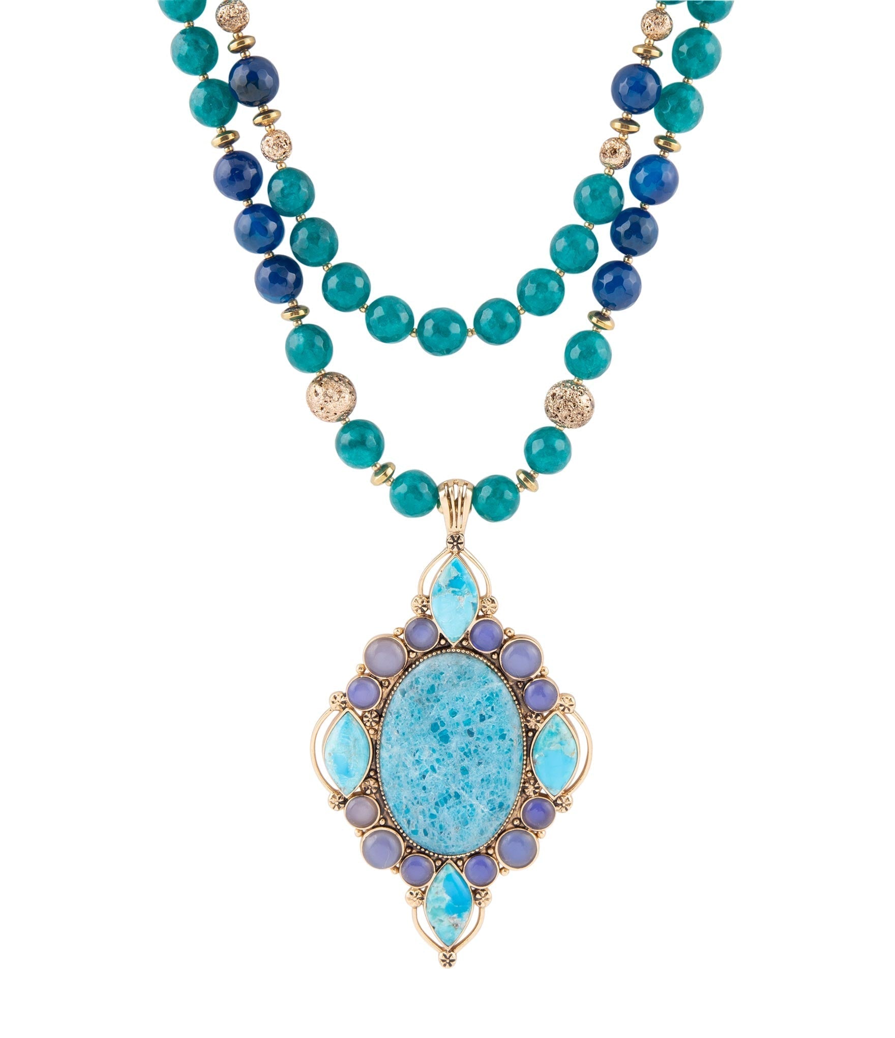 Argo Blue Apatite and Golden Bronze Pendant Necklace Barse Jewelry